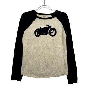 Lucky Brand Motorcycle Raglan Sweater Women M Cream Black Good Cashmere Blend